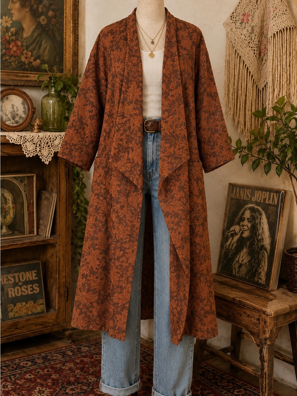 Handmade Oak Tree Acorn and Oak Leaf Print Jacket